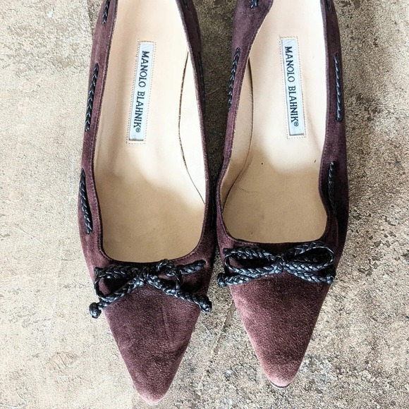 Manolo Blahnik brown suede ballet bow Flats - Picture 3 of 5